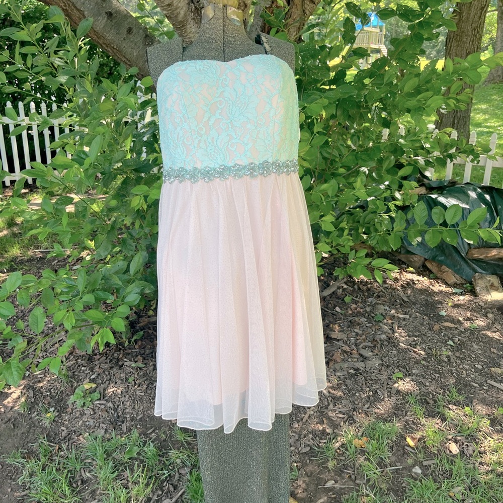 Deb Mint and Pink Strapless Dress